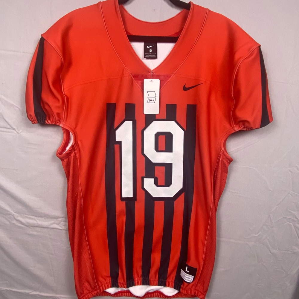 Nike Football Jersey Pro Sample Mens Large Orange Black Striped #19 Football NWT